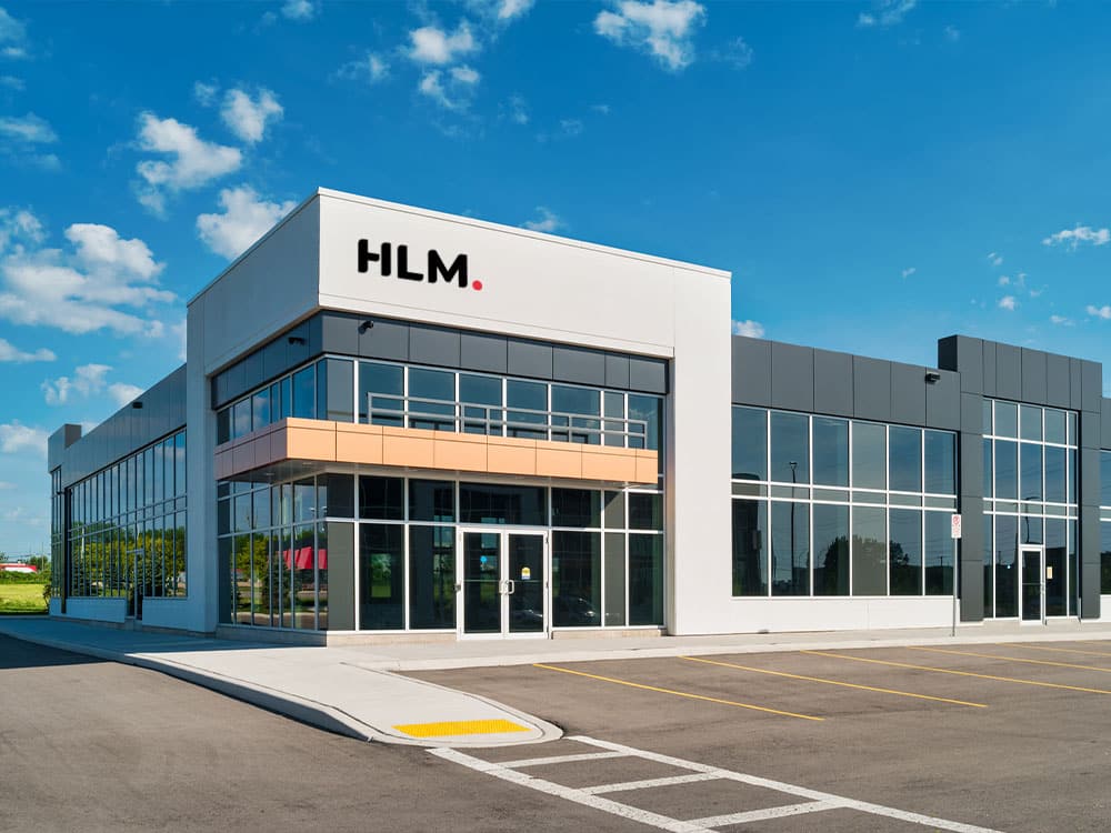 an empty parking lot in front of a building