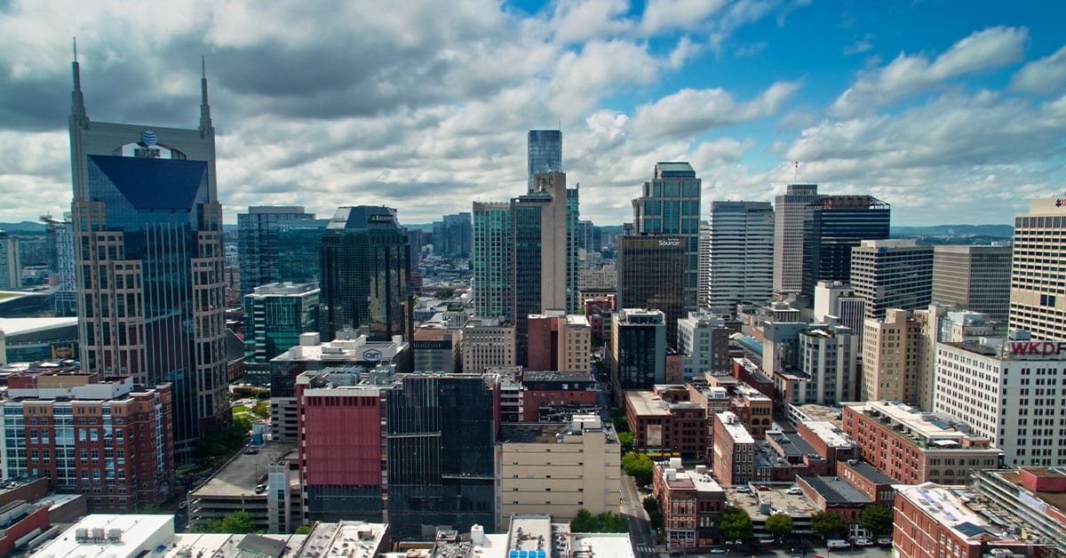 a tall building in a city